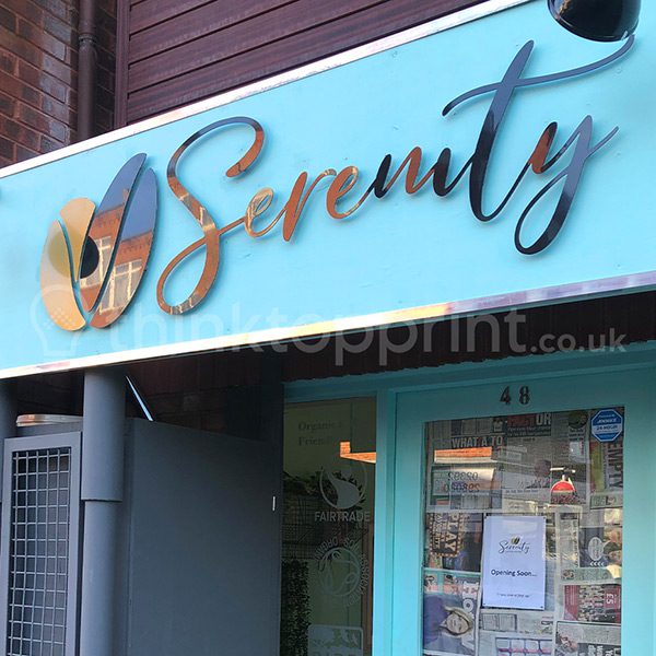 Coffee shop laser cut metal logo on sign