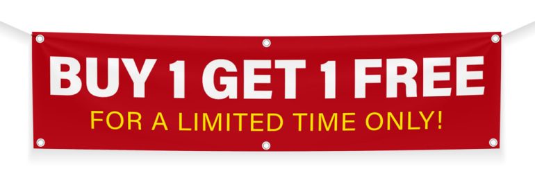 Buy 1 get 1 free banner