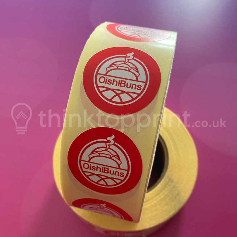 Paper sticker on roll printed for a sushi takeaway