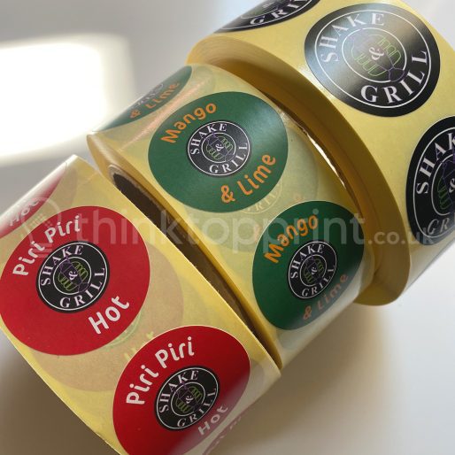 Labels on rolls with logo for a takeaway